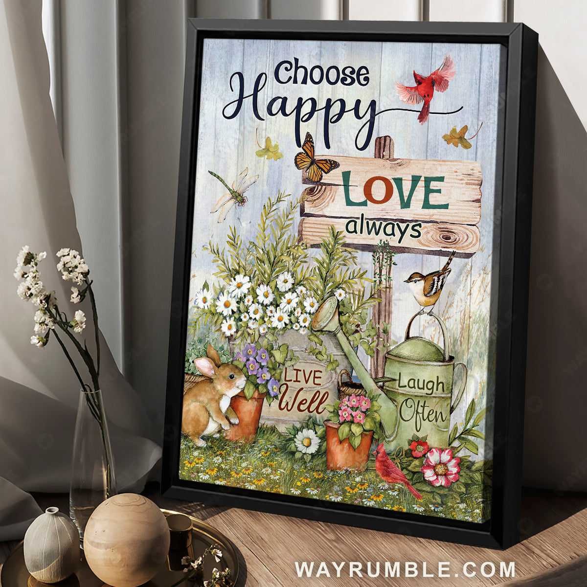 Beautiful garden, Cute rabbit, Daisy vase, Choose happy, Love always - Jesus Portrait Canvas Prints, Home Decor Wall Art