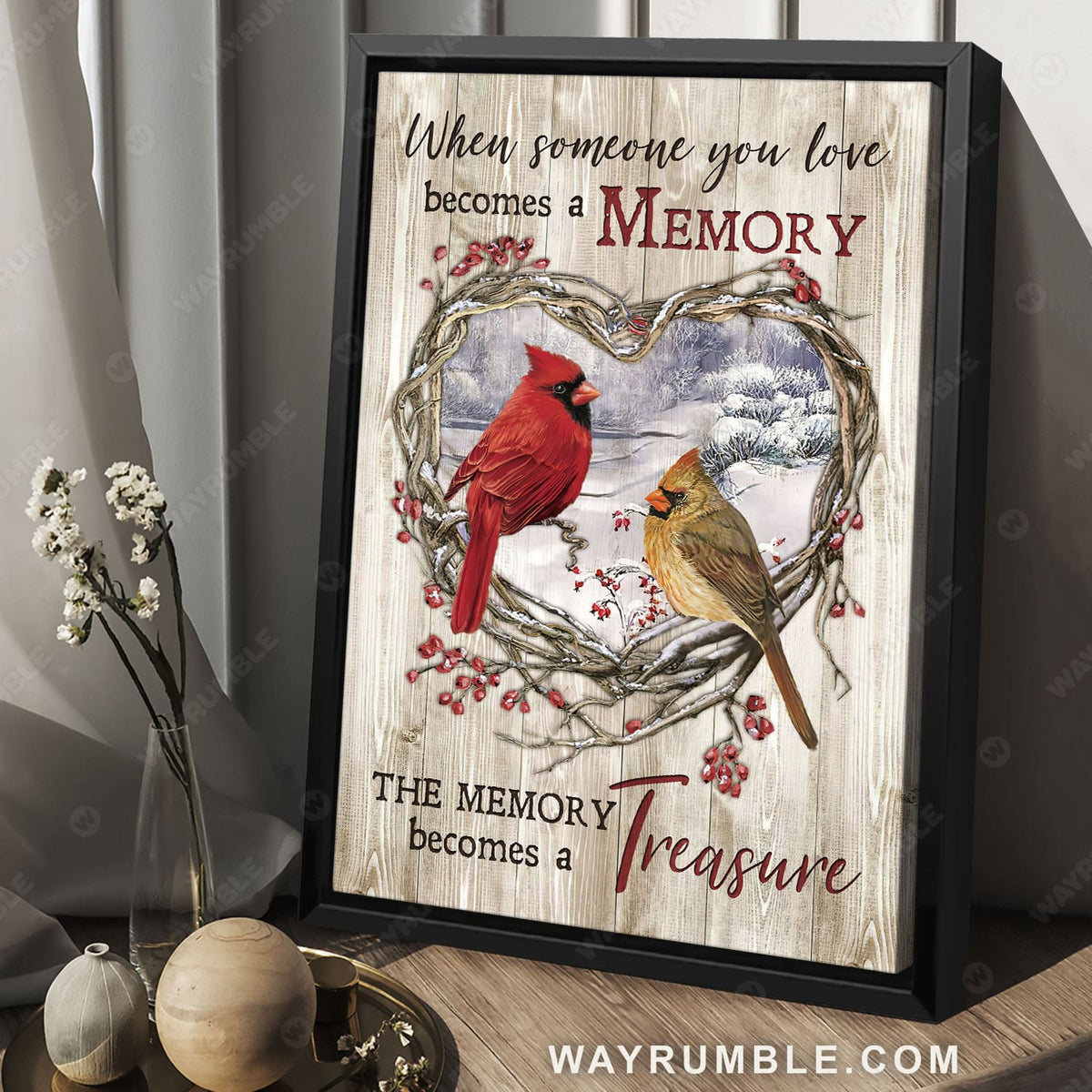 Heart of thorn, Red cardinal, White snow, The memory becomes a treasure - Jesus Portrait Canvas Prints, Christian Wall Art