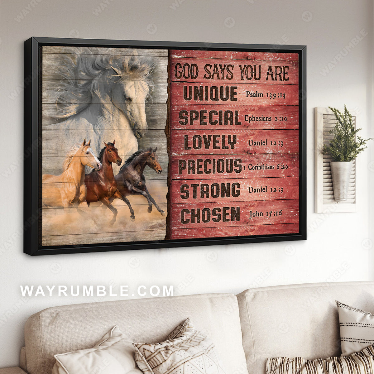 Running horse, Red background, Horse artwork, God says you are unique - Jesus Landscape Canvas Prints, Home Decor Wall Art