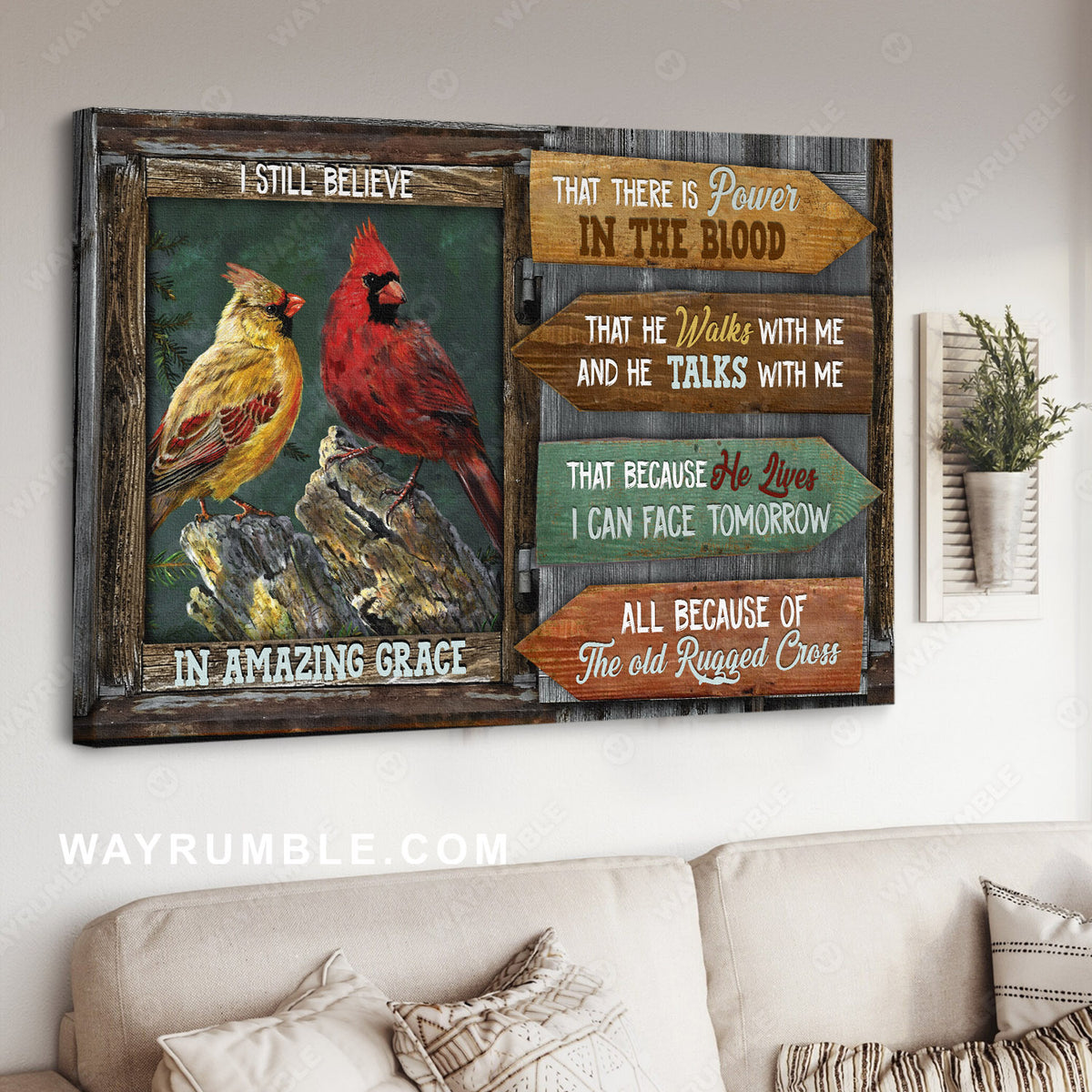 Watercolor cardinal, Old window, Spring forest, I still believe in amazing grace - Jesus Landscape Canvas Prints, Christian Wall Art