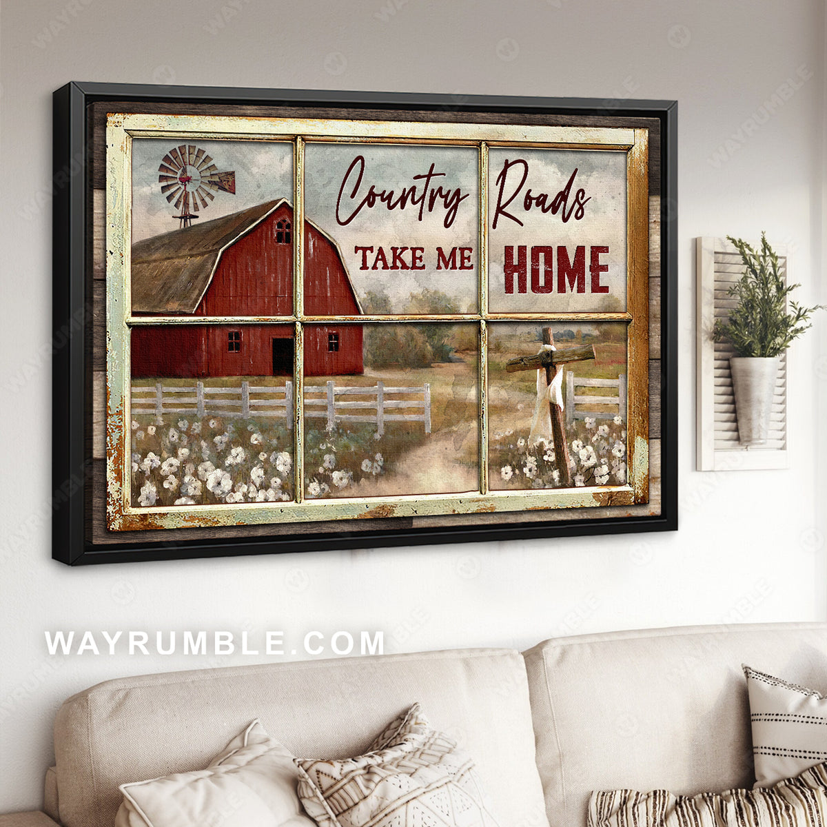 Antique window, White poppy, Red house, Country roads take me home - Jesus Landscape Canvas Prints, Christian Wall Art