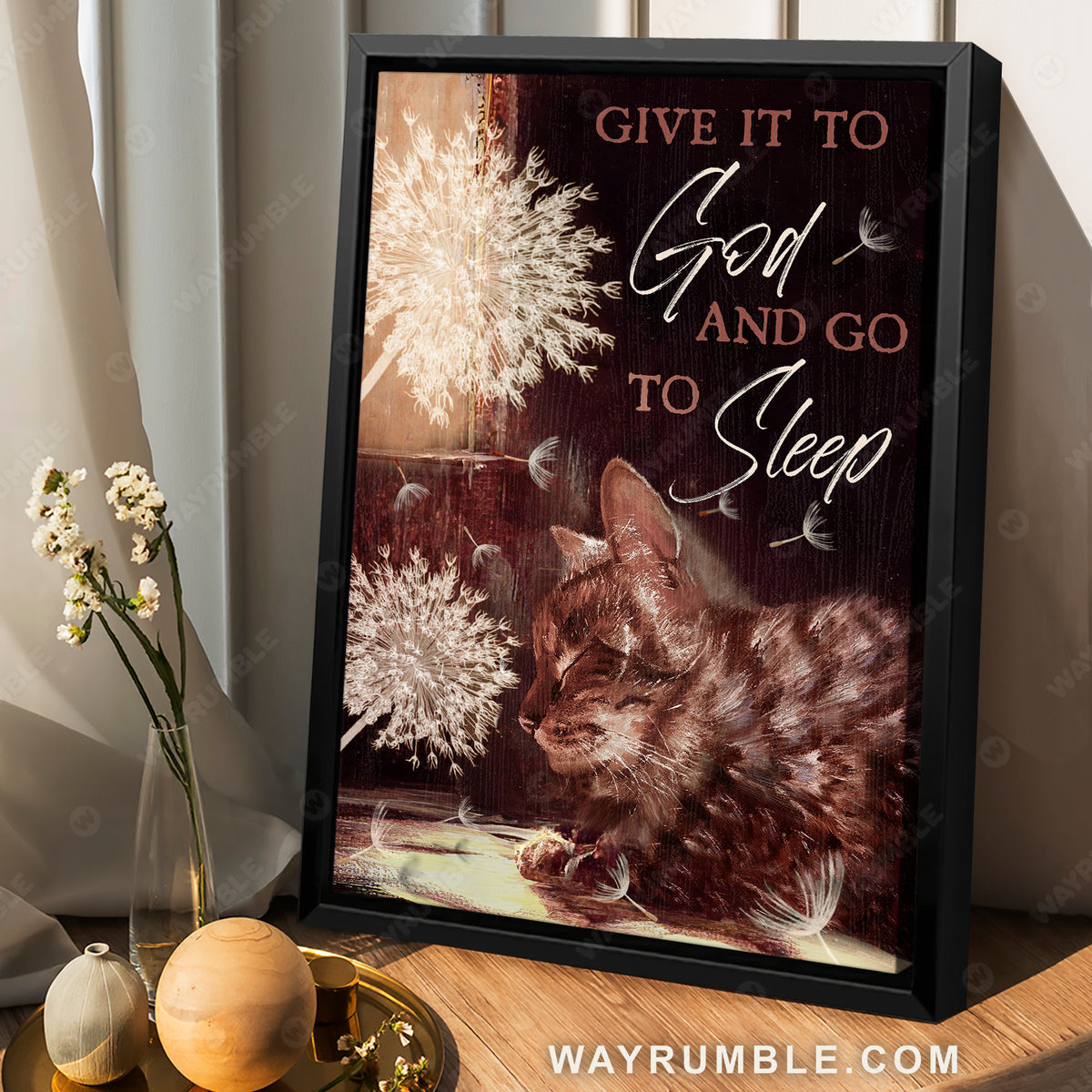 Beautiful dandelion, Cute cat, Give it to God and go to sleep- Jesus Portrait Canvas Prints, Christian Wall Art