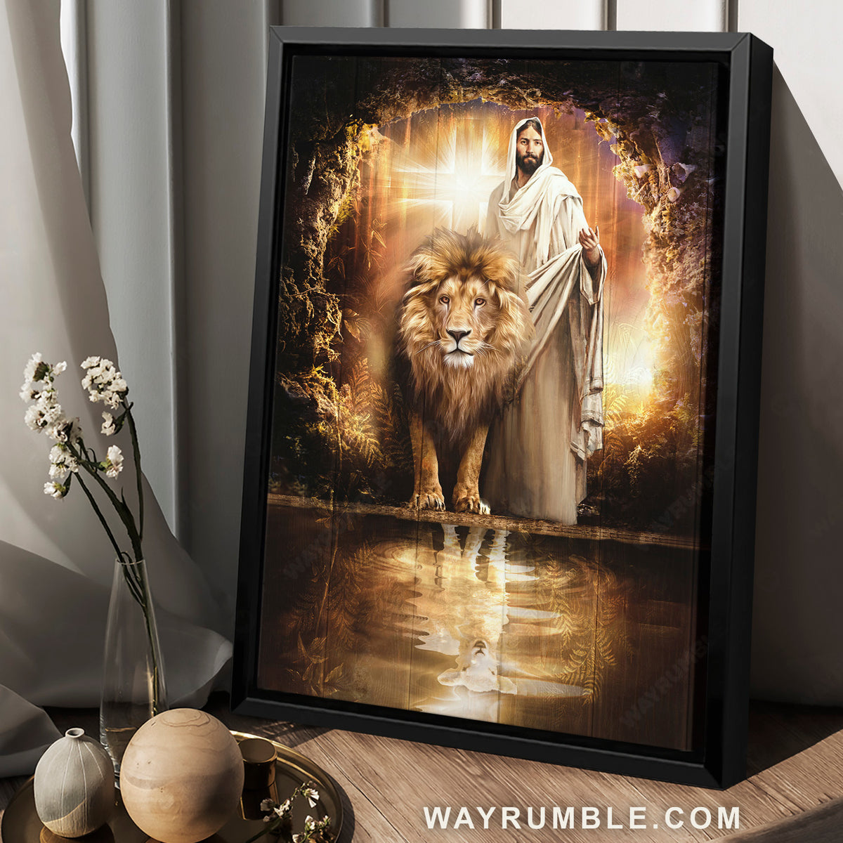 Stunning cave, Lion of Judah, Amazing Jesus painting - Jesus Portrait Canvas Prints, Home Decor Wall Art