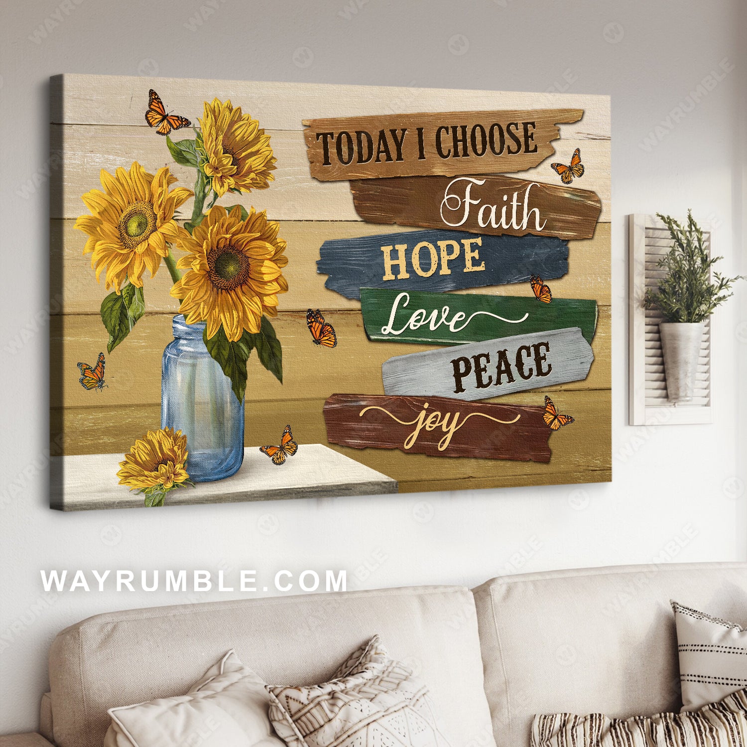 Beautiful sunflower, Monarch butterfly, Today I choose faith - Jesus Landscape Canvas Prints, Home Decor Wall Art