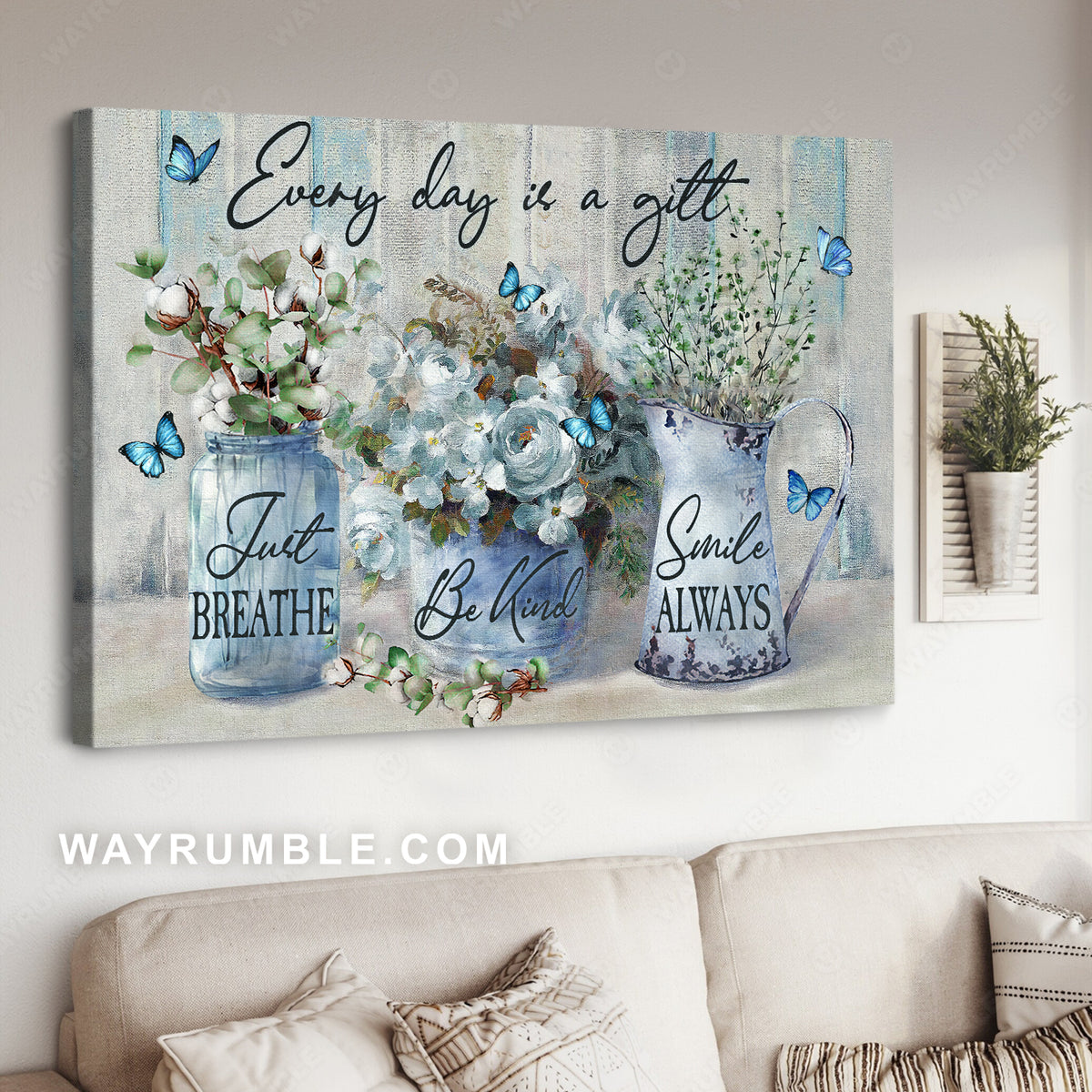 Pretty cotton flower, Blue garden, Butterfly drawing, Every day is a gift - Jesus Landscape Canvas Prints, Christian Wall Art