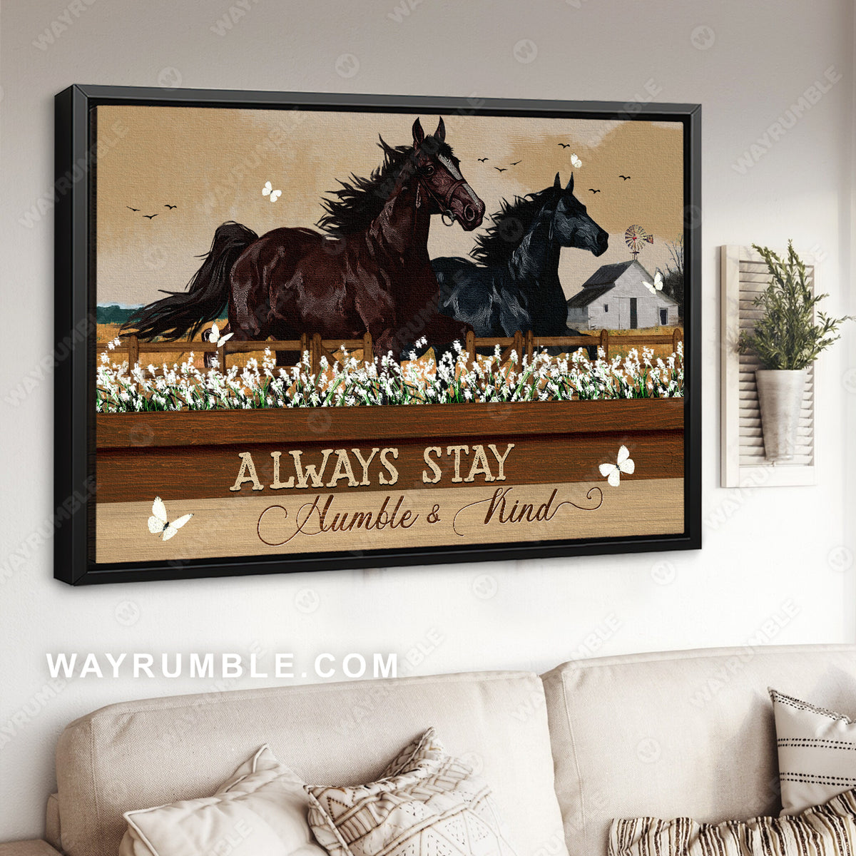 Running horses, Feather reed grass, White butterfly, Always stay humble and kind - Jesus Landscape Canvas Prints, Wall Art