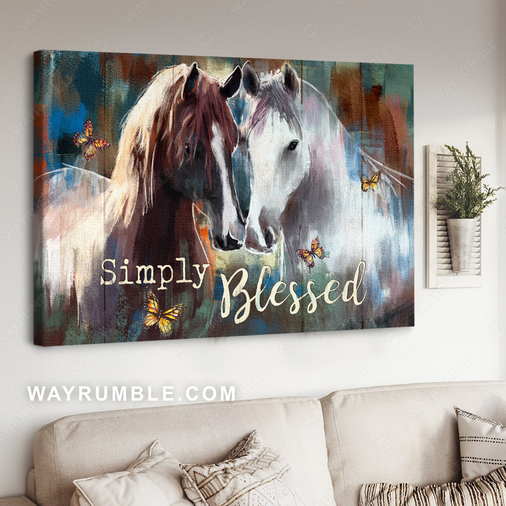 Amazing horse painting, Watercolor drawing, Monarch butterfly, Simply blessed - Jesus Landscape Canvas Prints, Christian Wall Art