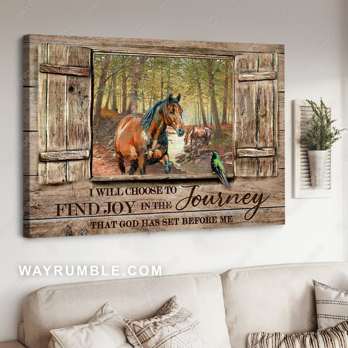 Forest drawing, Brown horse painting, Hummingbird, I will choose to find joy - Jesus Landscape Canvas Prints, Christian Wall Art