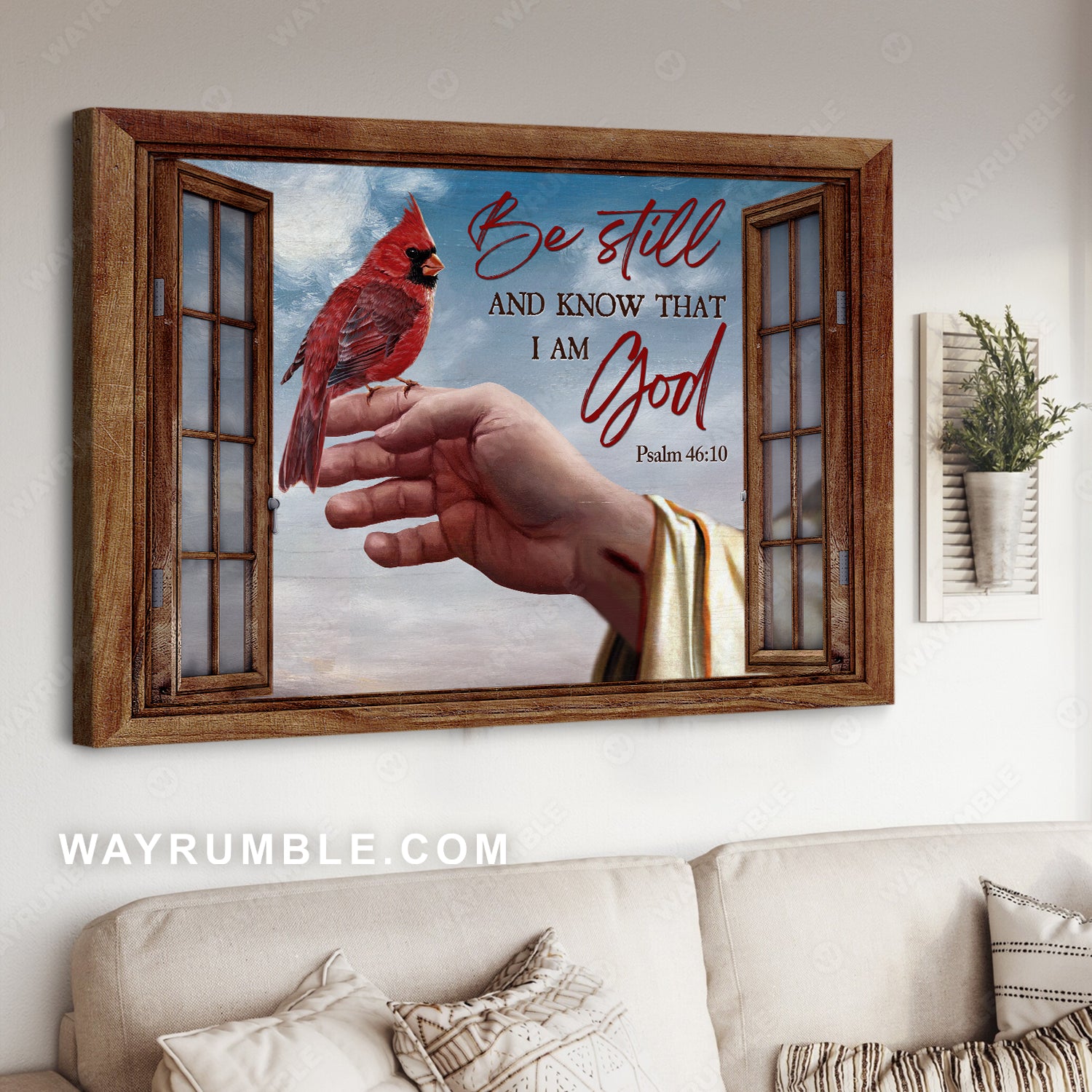 Jesus's hand painting, Pretty cardinal, Be still and know that I am God - Jesus Landscape Canvas Prints, Christian Wall Art