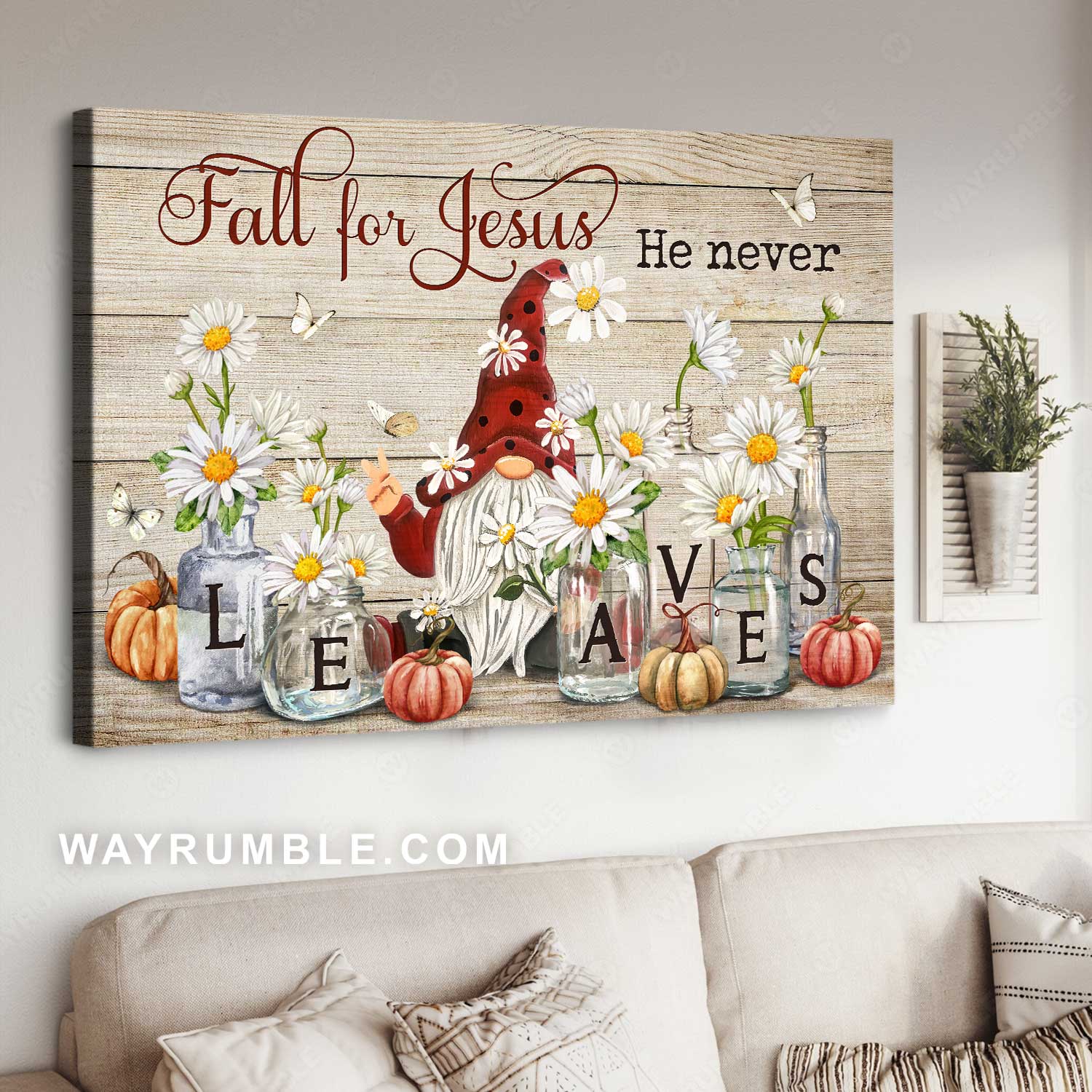 Cute drawing, Watercolor daisy, Small pumpkin, Fall for Jesus - Jesus Landscape Canvas Prints, Home Decor Wall Art