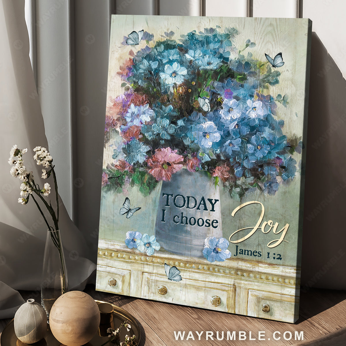 Colorful flower vase, Watercolor painting, Still life drawing, Today I choose joy - Jesus Portrait Canvas Prints, Christian Wall Art