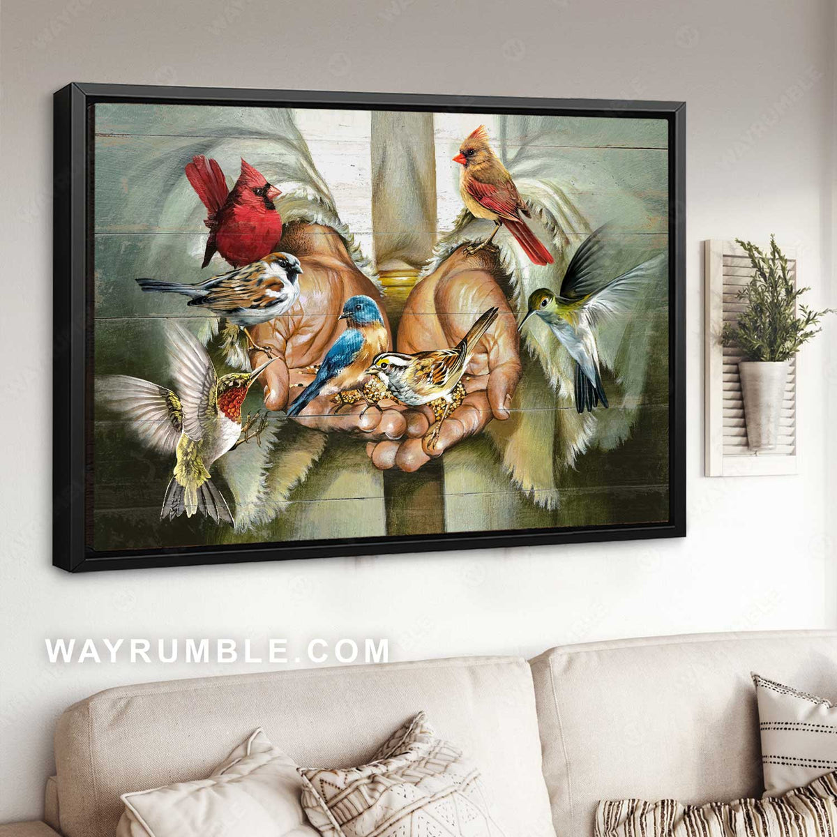 Colorful bird, Eastern bluebird, Hummingbird painting, Walking with Jesus - Jesus Landscape Canvas Prints, Christian Wall Art