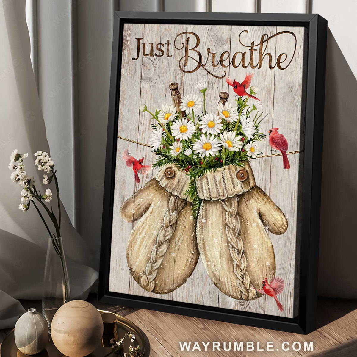 Cute wool gloves, Daisy flower, Red cardinal, Just breathe - Jesus Portrait Canvas Prints, Home Decor Wall Art