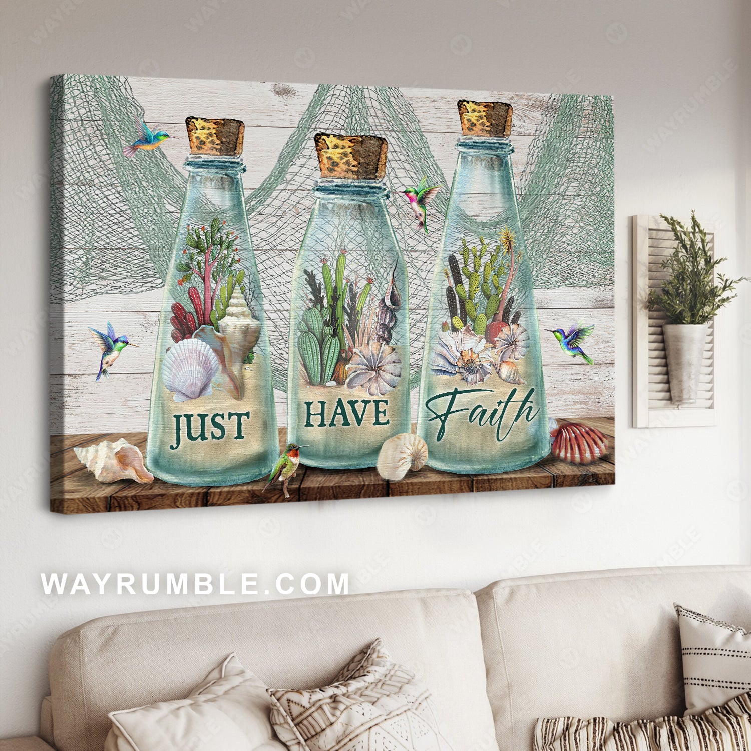 Beautiful bottle, Summer vibe, Cactus painting, Just have faith - Jesus Landscape Canvas Prints, Christian Wall Art