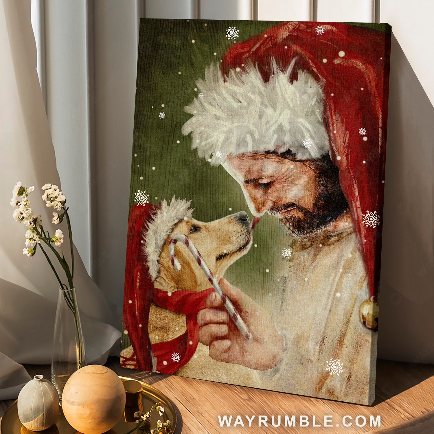 Christmas is coming, Golden Retriever painting, Happy Jesus - Jesus Portrait Canvas Prints, Home Decor Wall Art