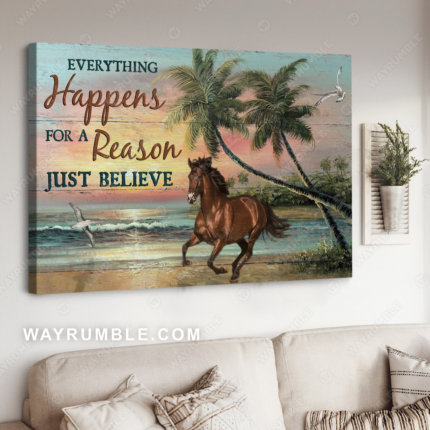Colorful sunset, Running horse, Everything happens for a reason - Jesus Landscape Canvas Prints, Christian Wall Art