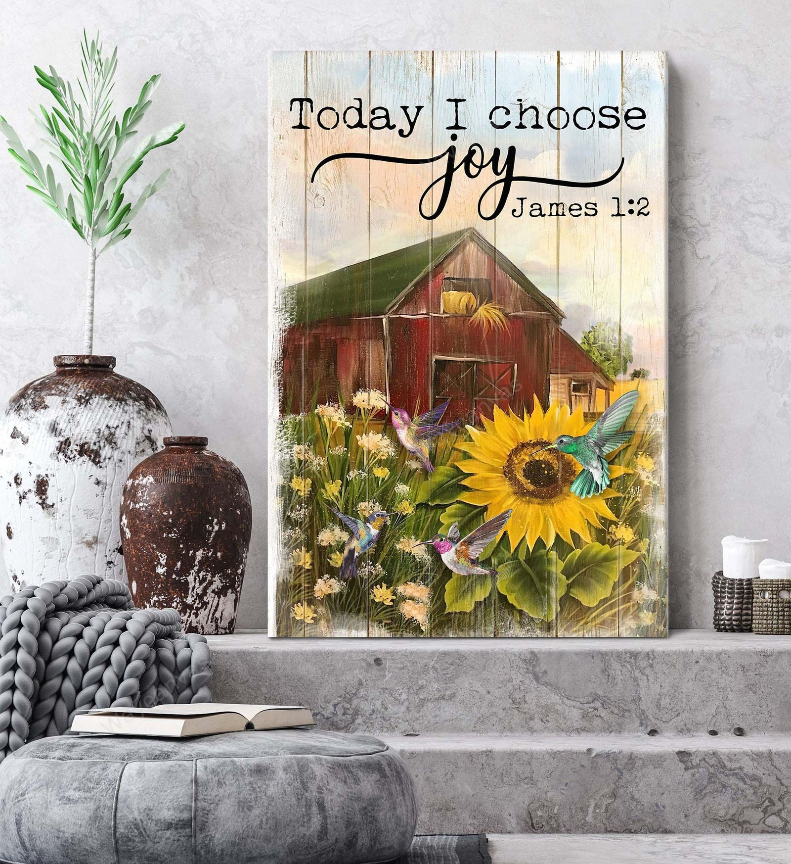 Sunflower, Hummingbirds, Bible - Today I choose joy Jesus Portrait Canvas Prints, Wall Art