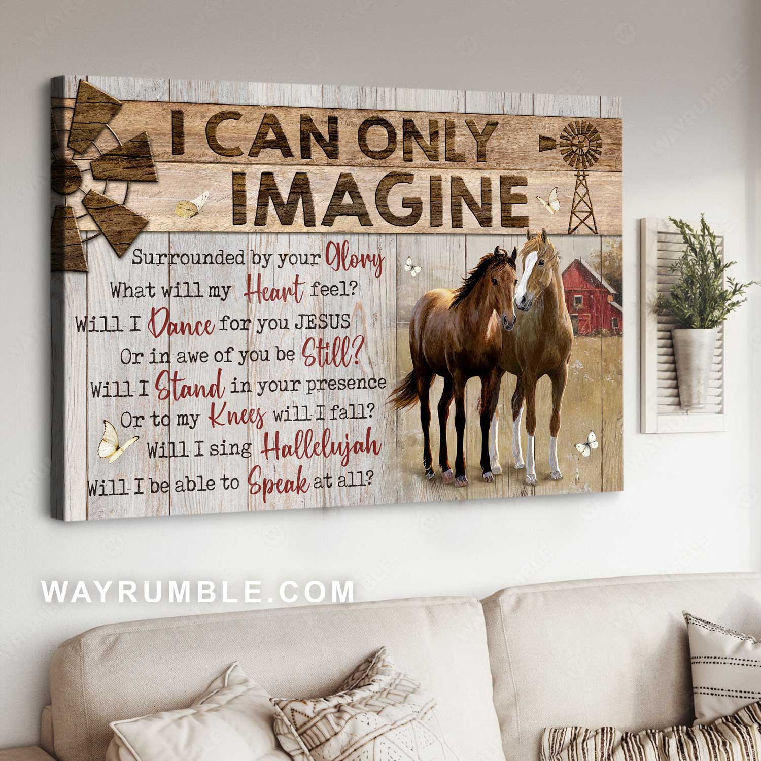 Beautiful horse, Wooden windmill, White butterfly, I can only imagine - Jesus Landscape Canvas Prints, Home Decor Wall Art