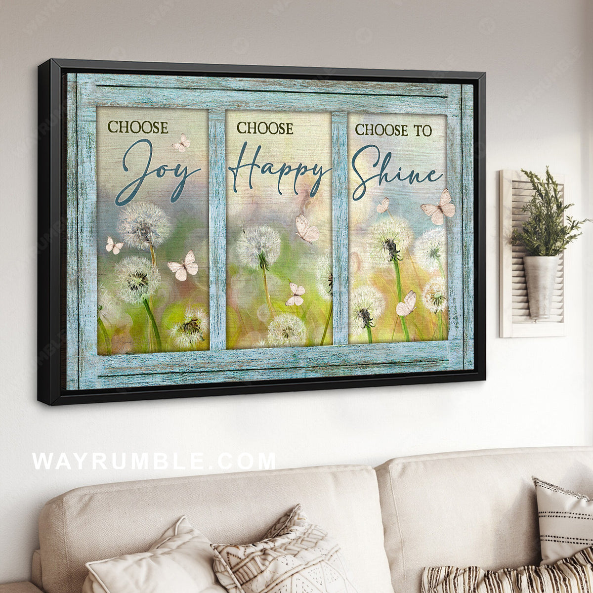 Dandelion field, Small butterfly, Choose joy, Choose happy, Choose to shine - Jesus Landscape Canvas Prints, Christian Wall Art