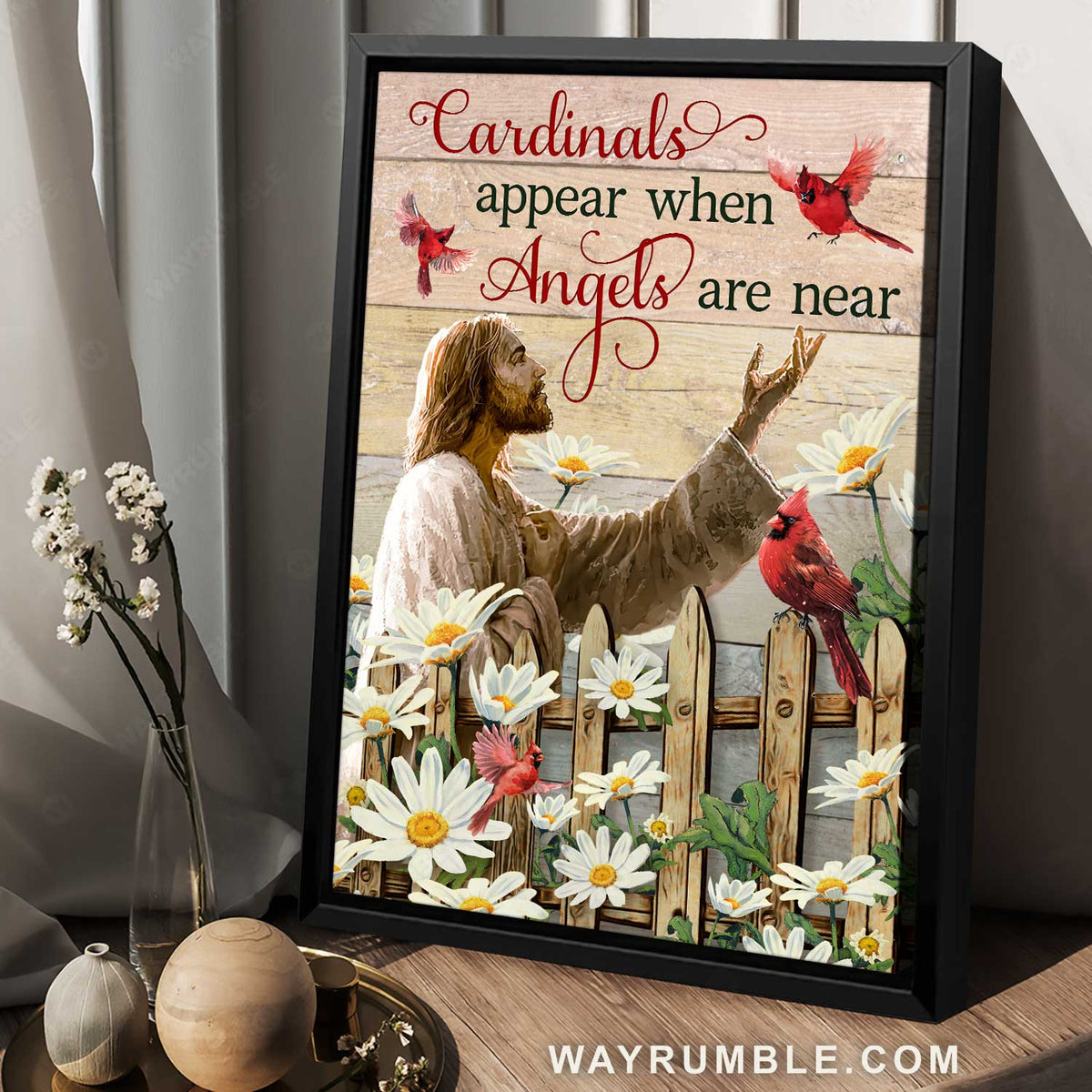 Walking with Jesus, Red cardinal, Cardinals appear when angels are near - Jesus Portrait Canvas Prints, Christian Wall Art