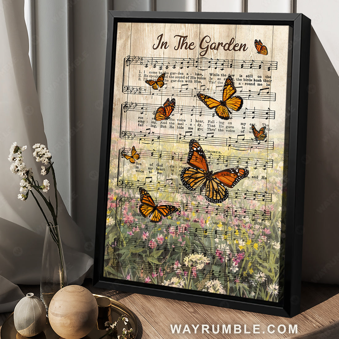 Beautiful music sheet, Orange butterfly, Brilliant flower, In the garden - Jesus Portrait Canvas Prints, Christian Wall Art