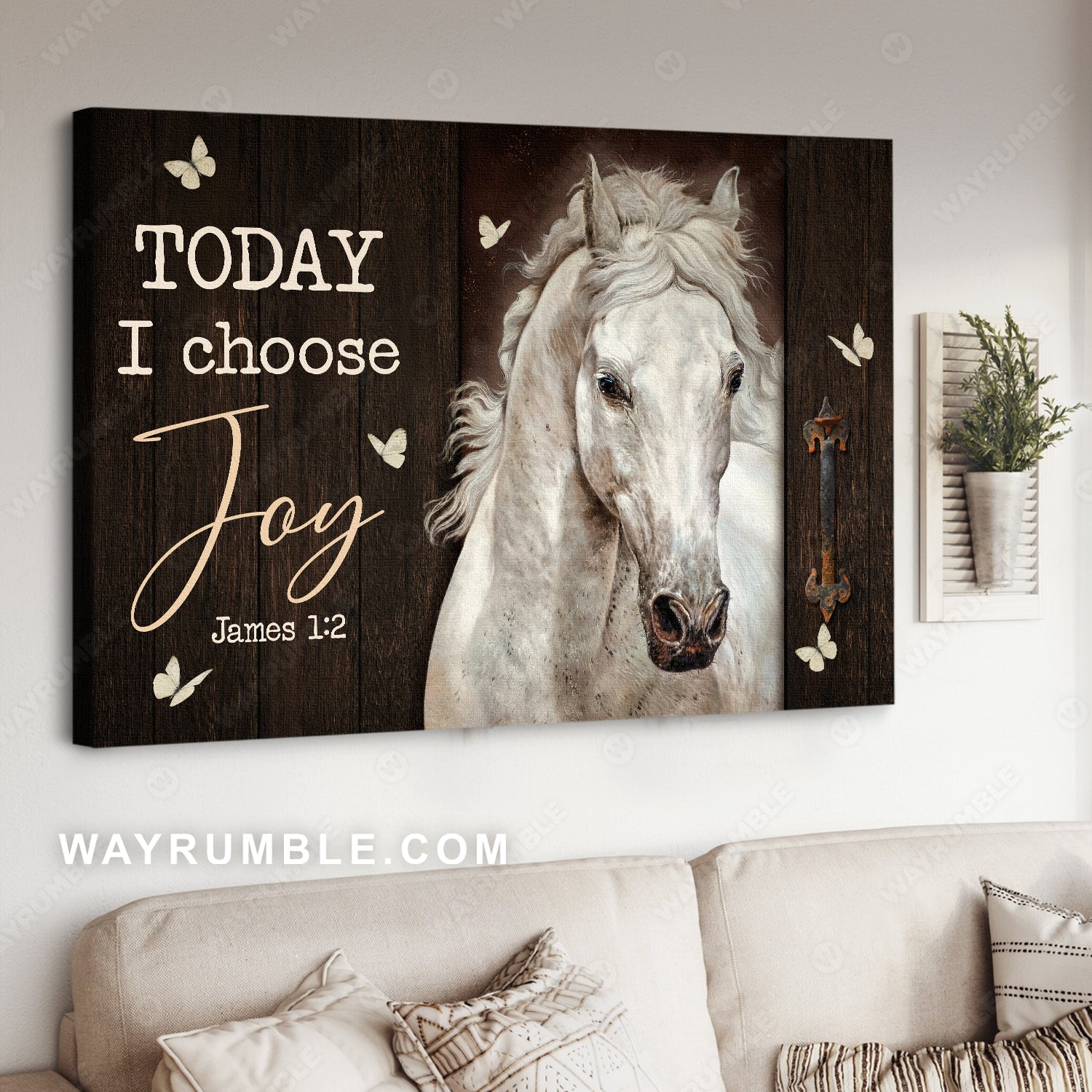 White horse, Stunning horse artwork, Butterfly, Today I choose joy - Jesus Landscape Canvas Prints, Christian Wall Art