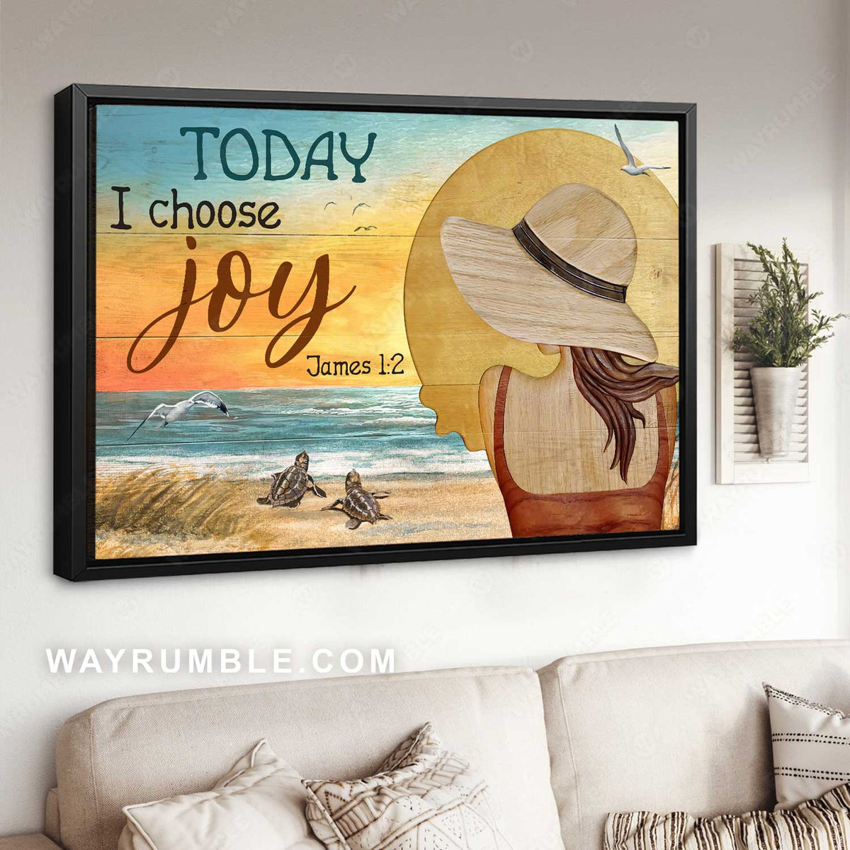 Girl artwork, Beautiful beach, Sea turtle, Today I choose joy - Jesus Landscape Canvas Prints, Home Decor Wall Art