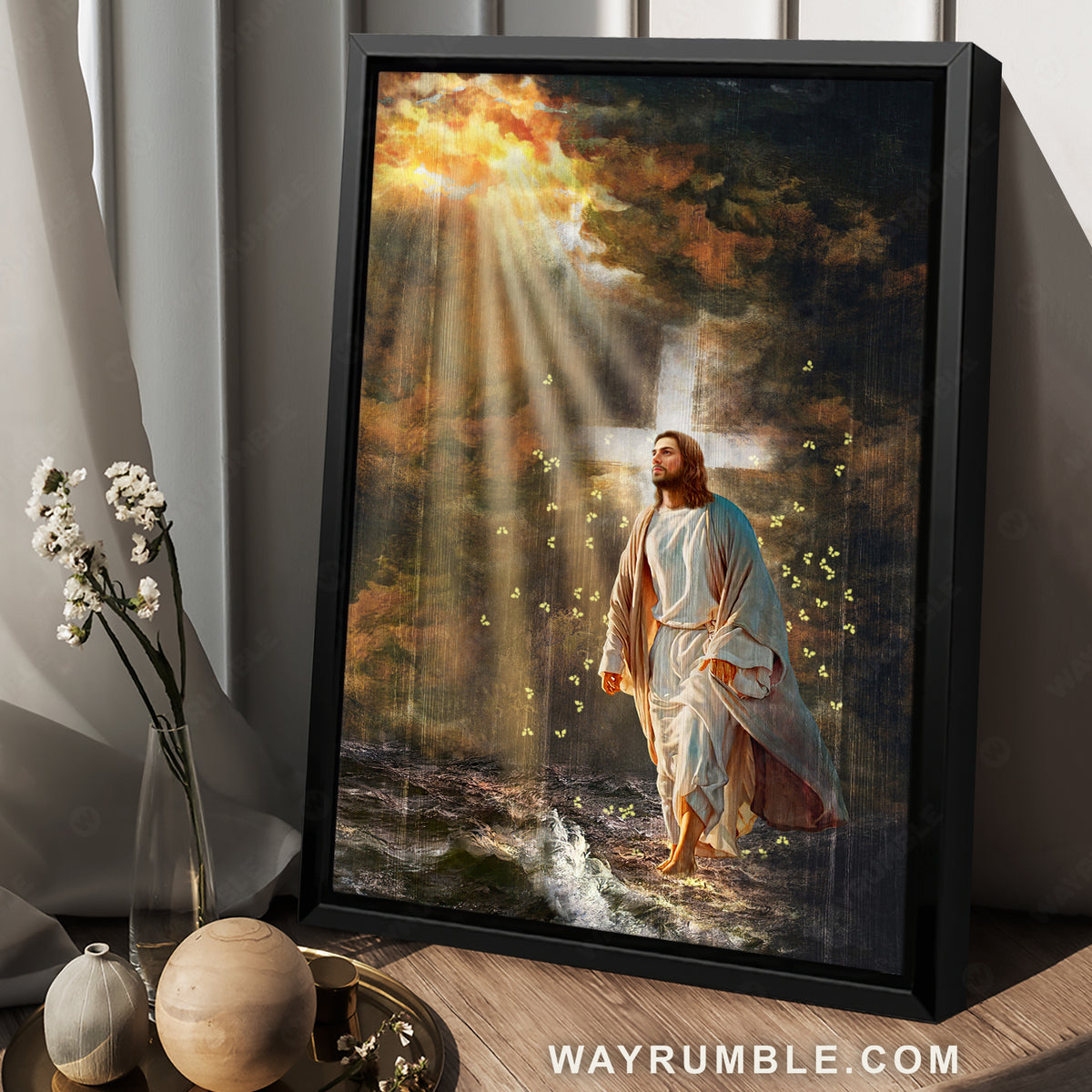 The life of Jesus, Halo painting, Yellow butterfly, Walking on water - Jesus Portrait Canvas Prints, Christian Wall Art
