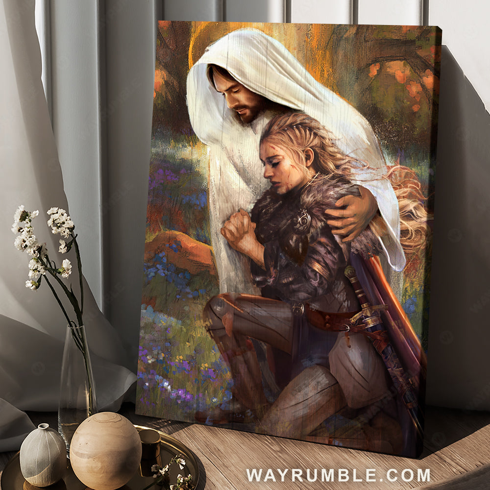 Pray for healing, Woman warrior, Walking with Jesus, Lavender field - Jesus Portrait Canvas Prints, Christian Wall Art