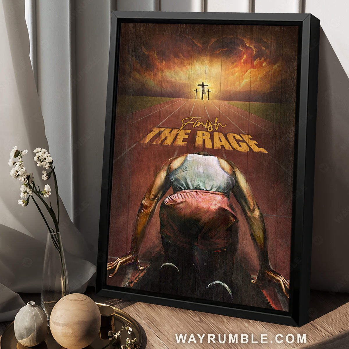 Running drawing, Pretty sunset, Cross symbol, Finish the race - Jesus Portrait Canvas Prints, Christian Wall Art