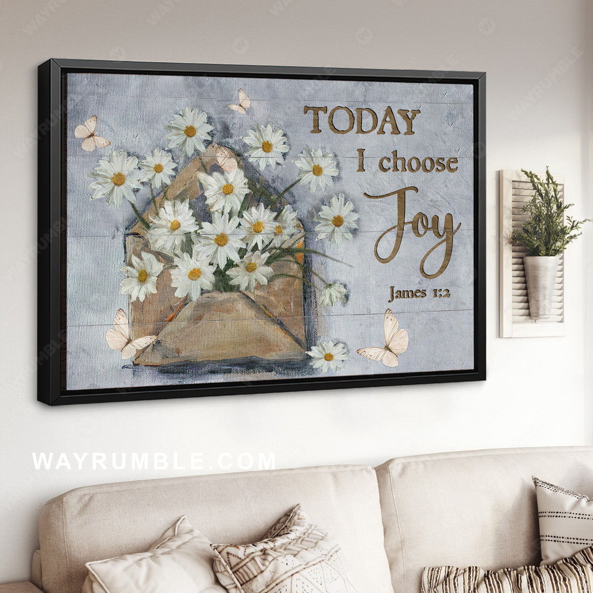 Vintage letter, Beautiful daisy, Butterfly, Today I choose joy - Jesus Landscape Canvas Prints, Christian Wall Art