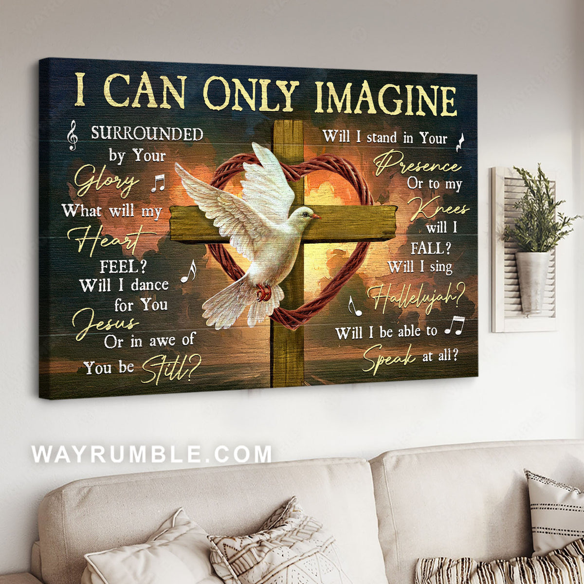 Pretty dove, Red heart, Wooden cross, I can only imagine - Jesus Landscape Canvas Prints, Christian Wall Art