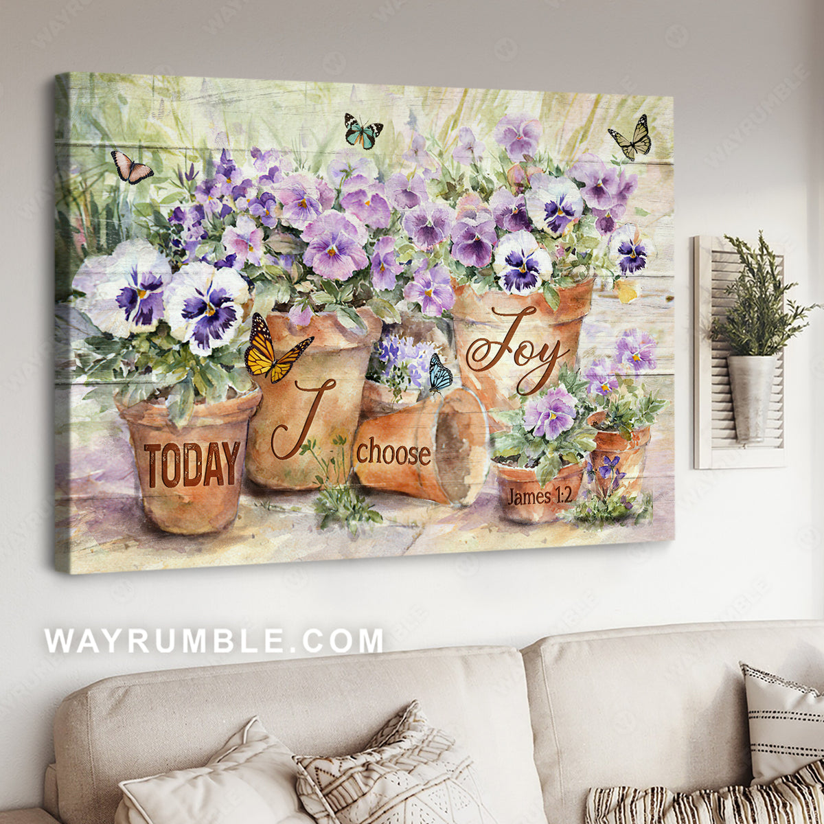 Violet flower garden, Colorful butterfly, Today I choose joy - Jesus Landscape Canvas Prints, Christian Wall Art
