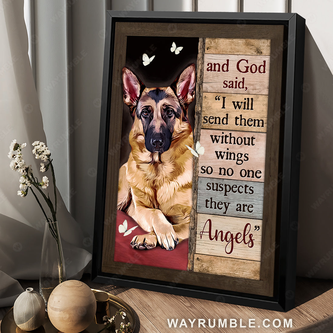 German shepherd drawing, Butterfly, I will send them without wings - Jesus Portrait Canvas Prints, Christian Wall Art