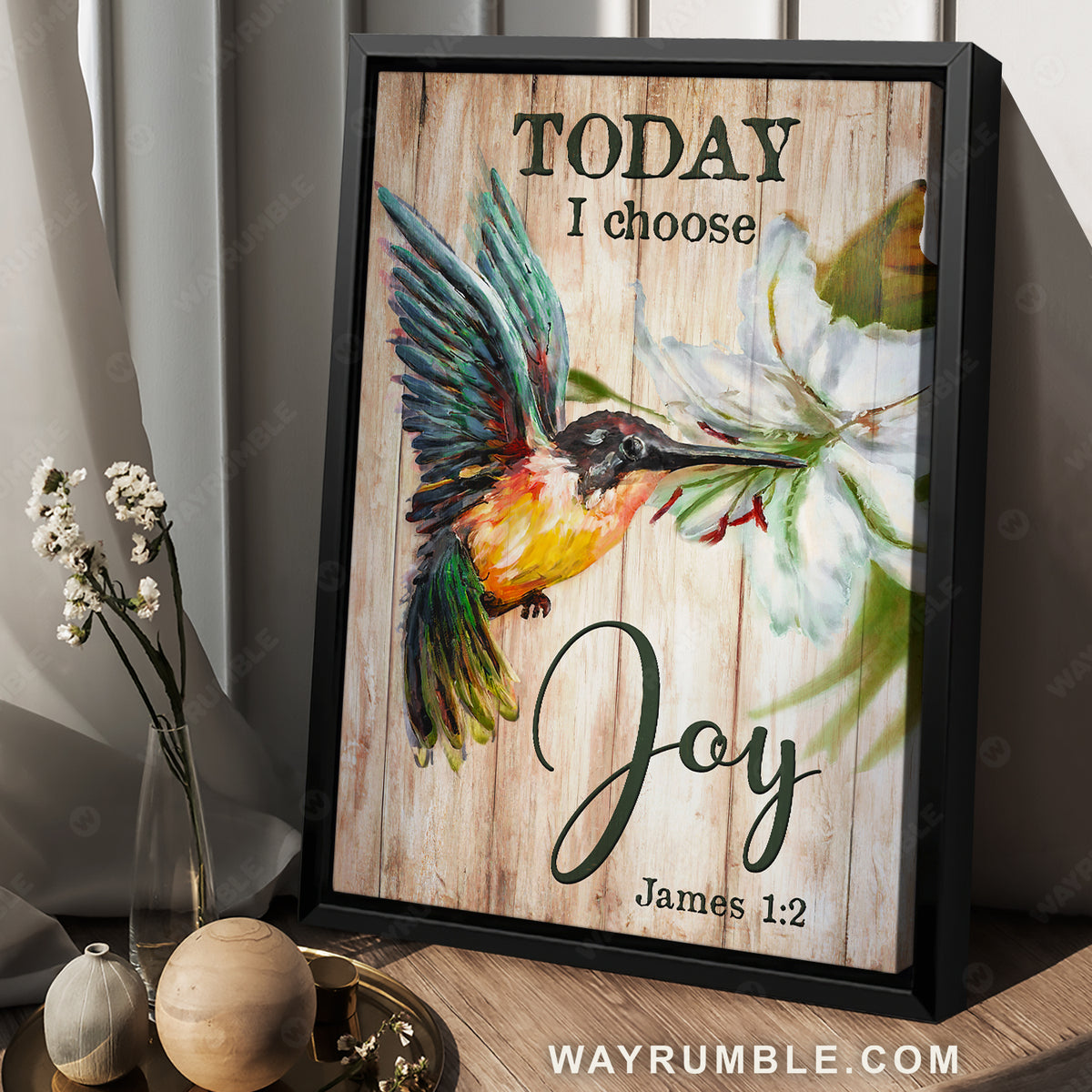 Brilliant hummingbird, Beautiful lily flower, Today I choose joy - Jesus Portrait Canvas Prints, Christian Wall Art