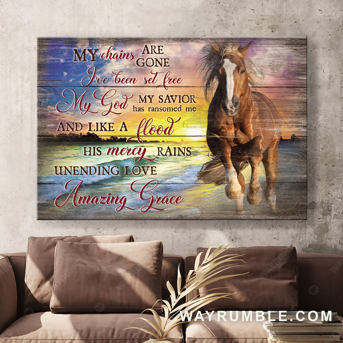 Colorful sunset, Amazing horse, Beach drawing, My chains are gone - Jesus Landscape Canvas Prints, Home Decor Wall Art