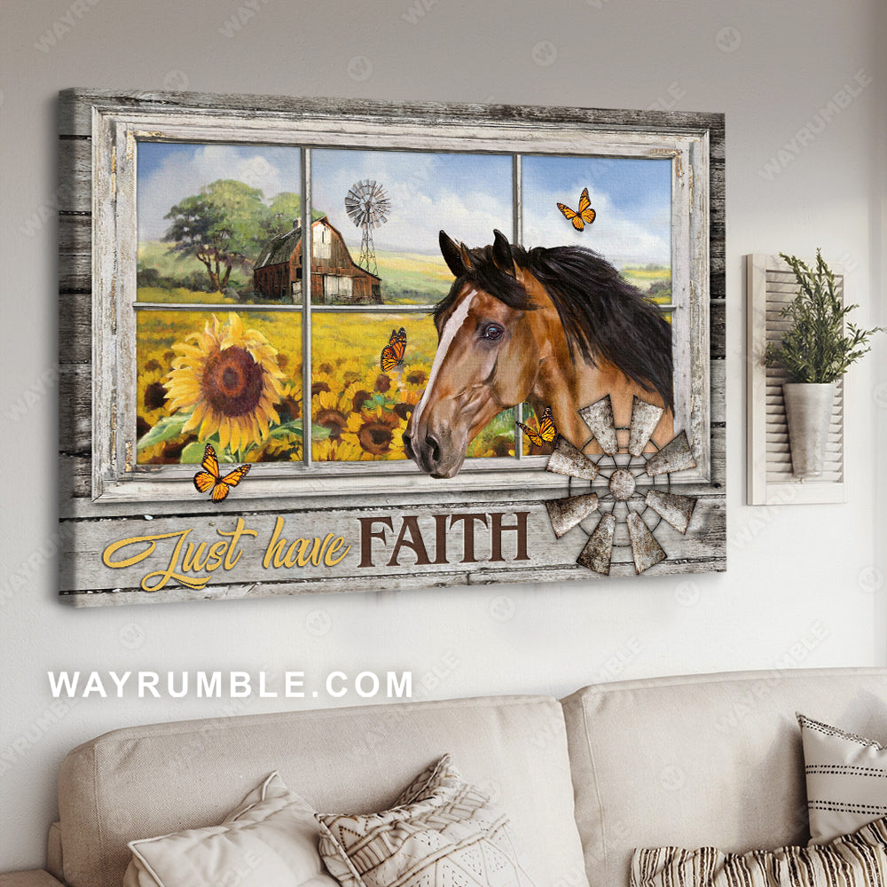 Quarter horse, Sunflower drawing, Orange butterfly, Just have faith - Jesus Landscape Canvas Prints, Christian Wall Art
