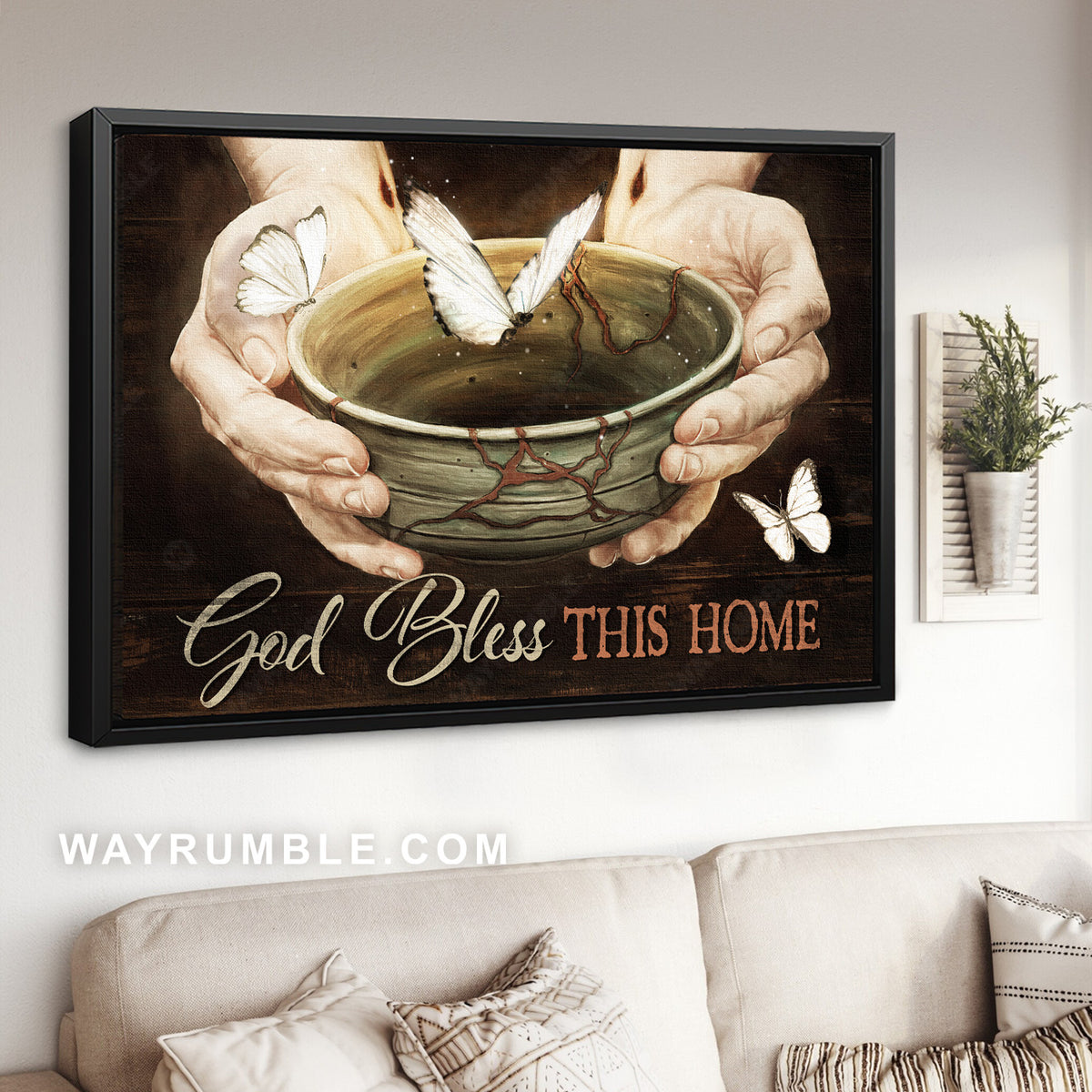 Magic butterfly, Jesus hand, God bless this home, Home Decoration - Jesus Landscape Canvas Prints, Home Decor Wall Art