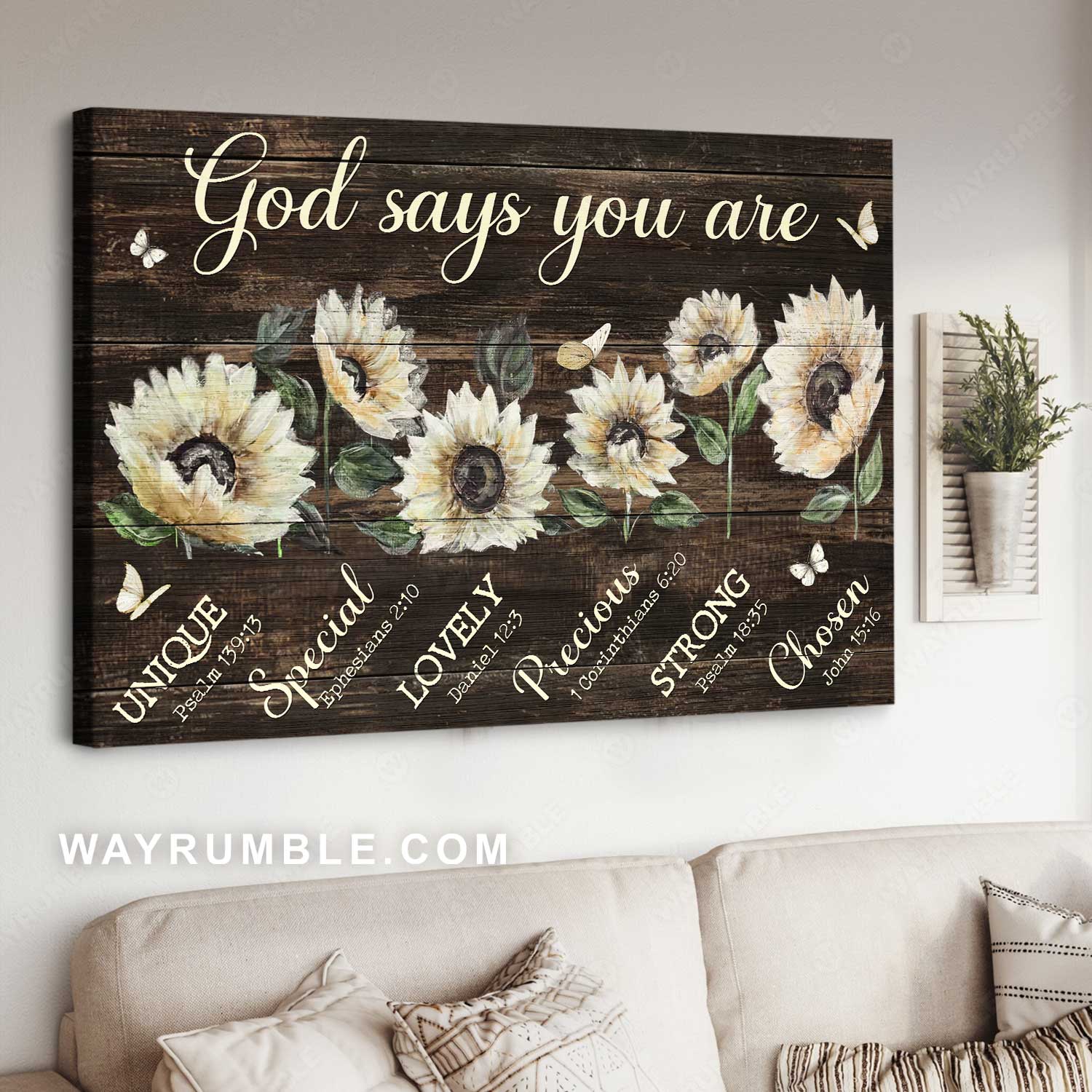 Antique painting, Vintage sunflower, Butterfly, God says you are unique - Jesus Landscape Canvas Prints, Home Decor Wall Art