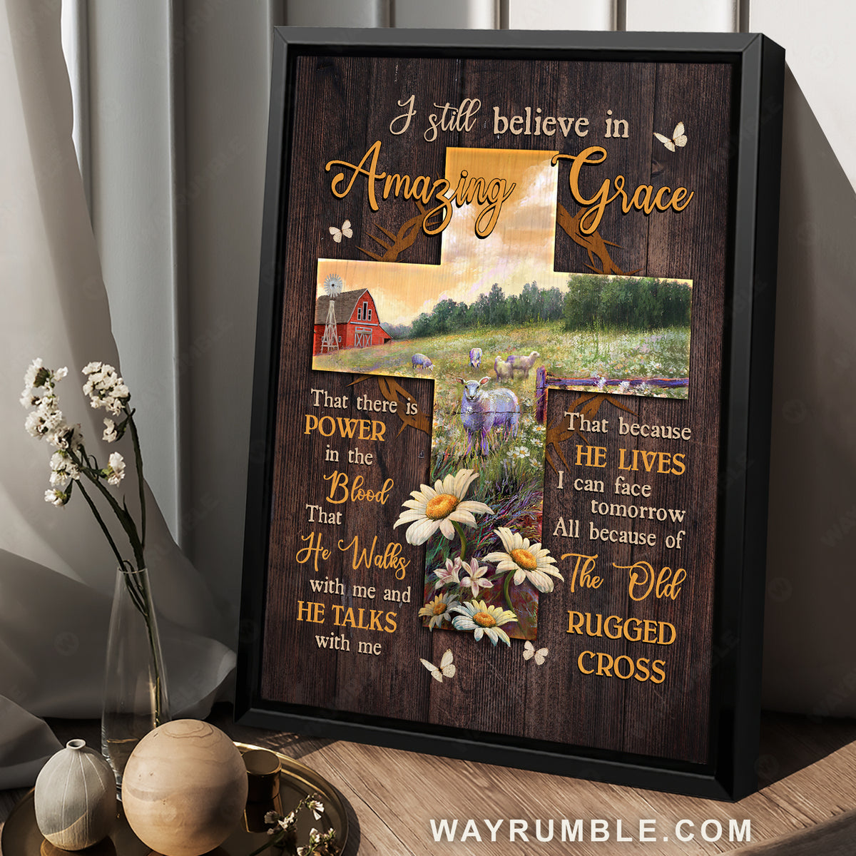 Lamb of Jesus, Daisy field, Cross symbol, I still believe in amazing grace - Jesus Portrait Canvas Prints, Christian Wall Art