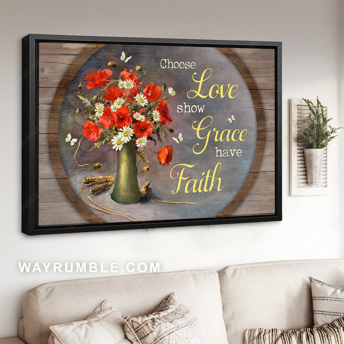 Pretty butterfly, Poppy painting, White daisy, Choose love show grace have faith - Jesus Landscape Canvas Prints, Wall Art