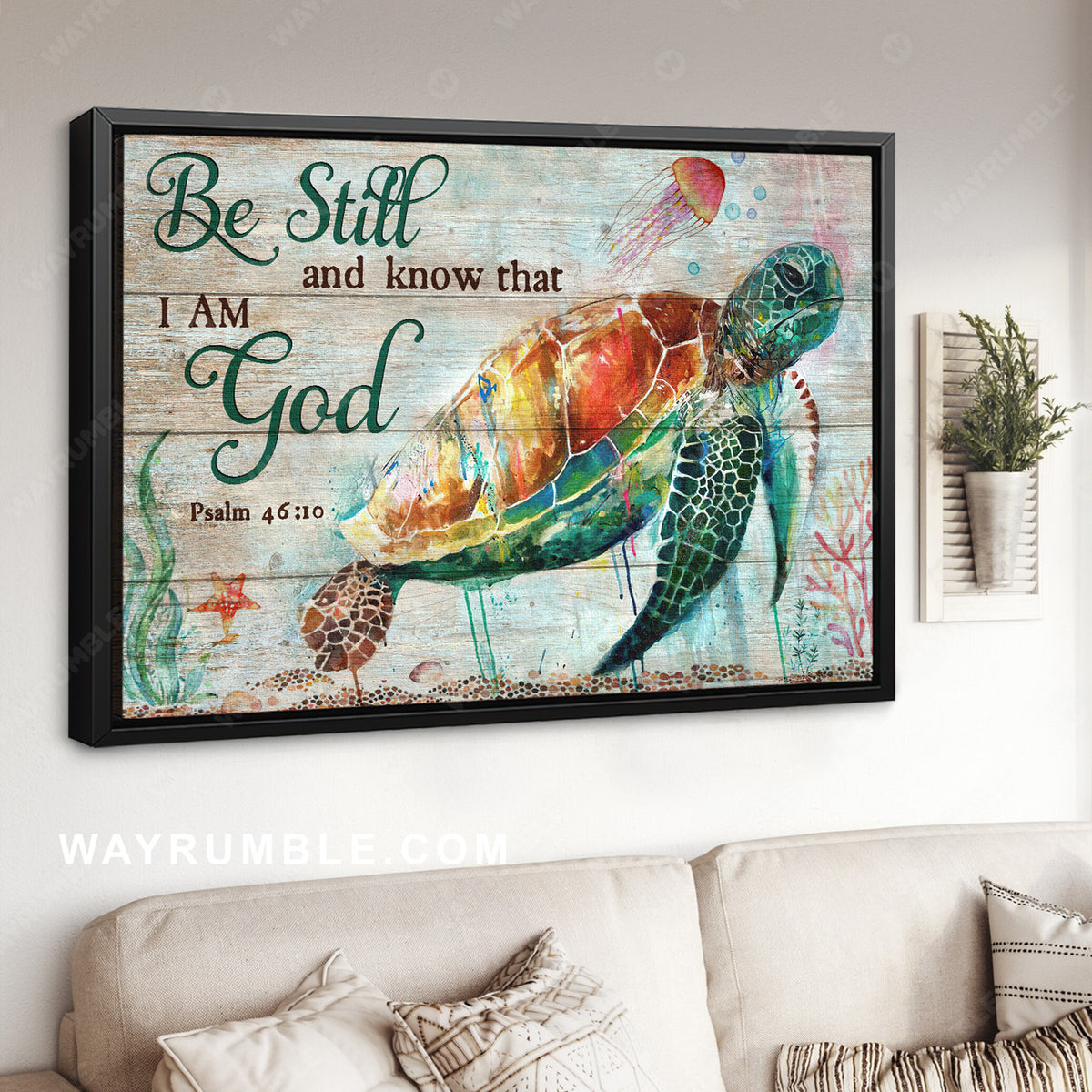 Big sea turtle, Stunning turtle, Ocean painting, Be still and know that I am God - Jesus Landscape Canvas Prints, Home Decor Wall Art
