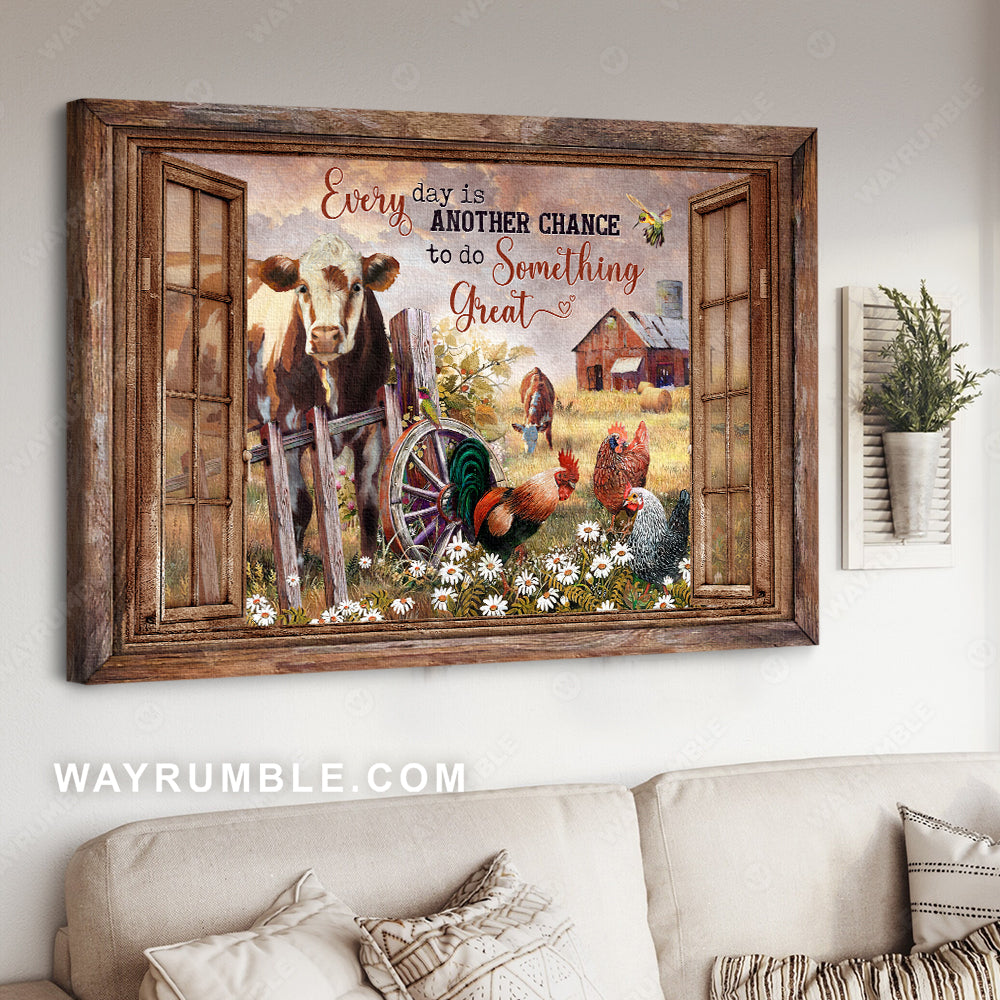 Cow drawing, Farm painting, Pretty sunset, Every day is another chance - Jesus Landscape Canvas Prints, Christian Wall Art