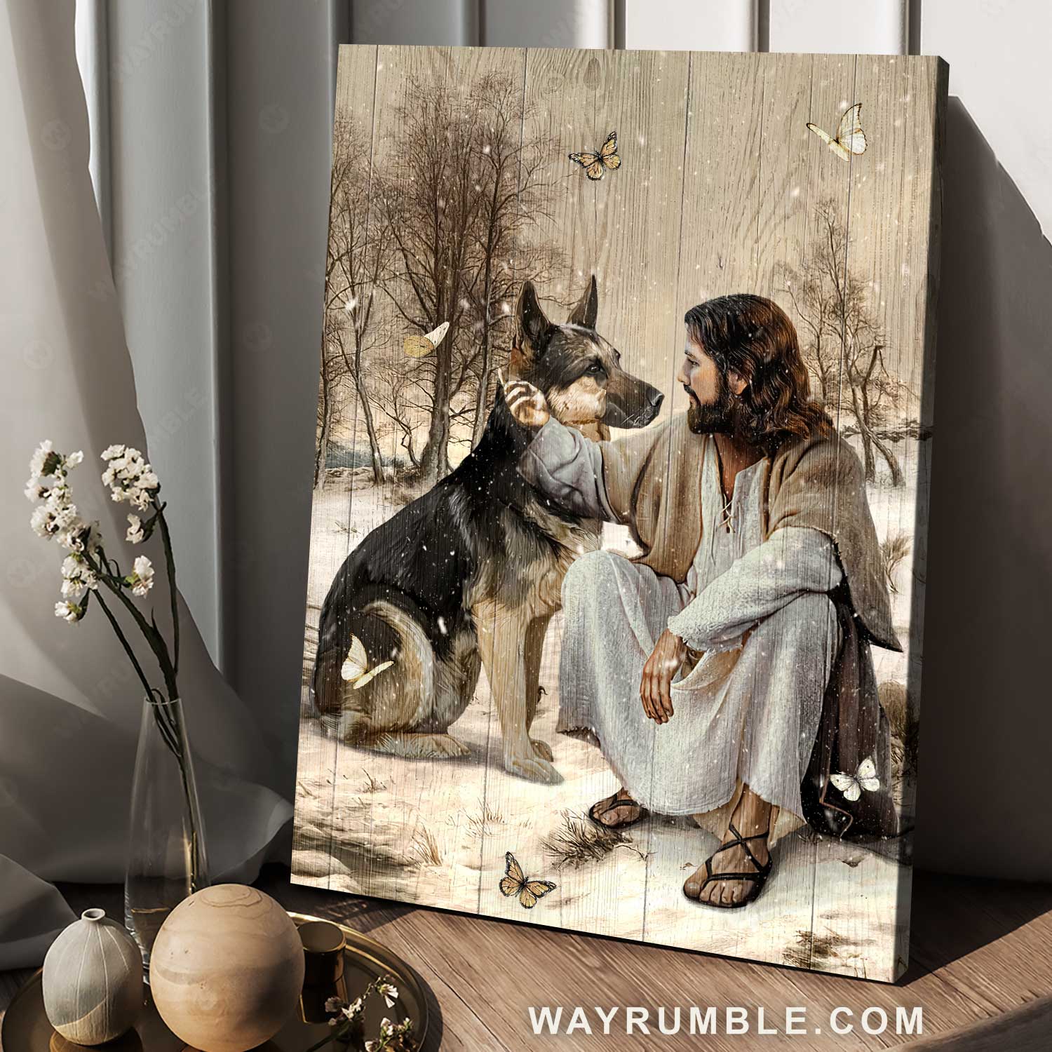Vintage artwork, Lovely German Shepherd, The passion of Jesus - Jesus Portrait Canvas Prints, Home Decor Wall Art