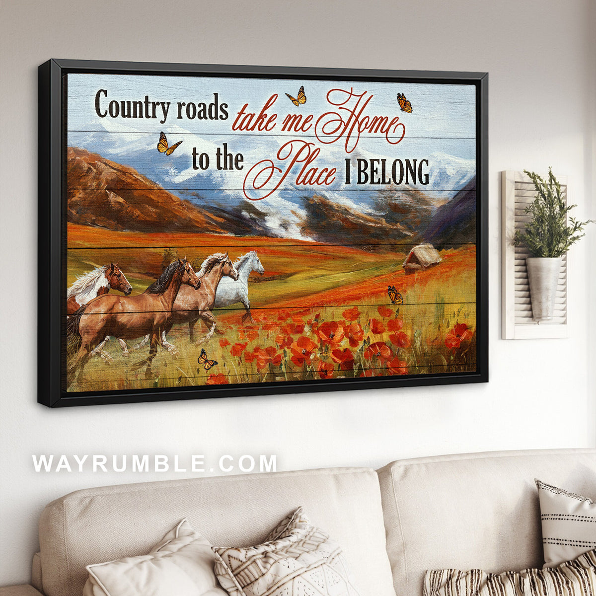 Beautiful poppy field, Running horse, Country roads take me home - Jesus Landscape Canvas Prints, Home Decor Wall Art