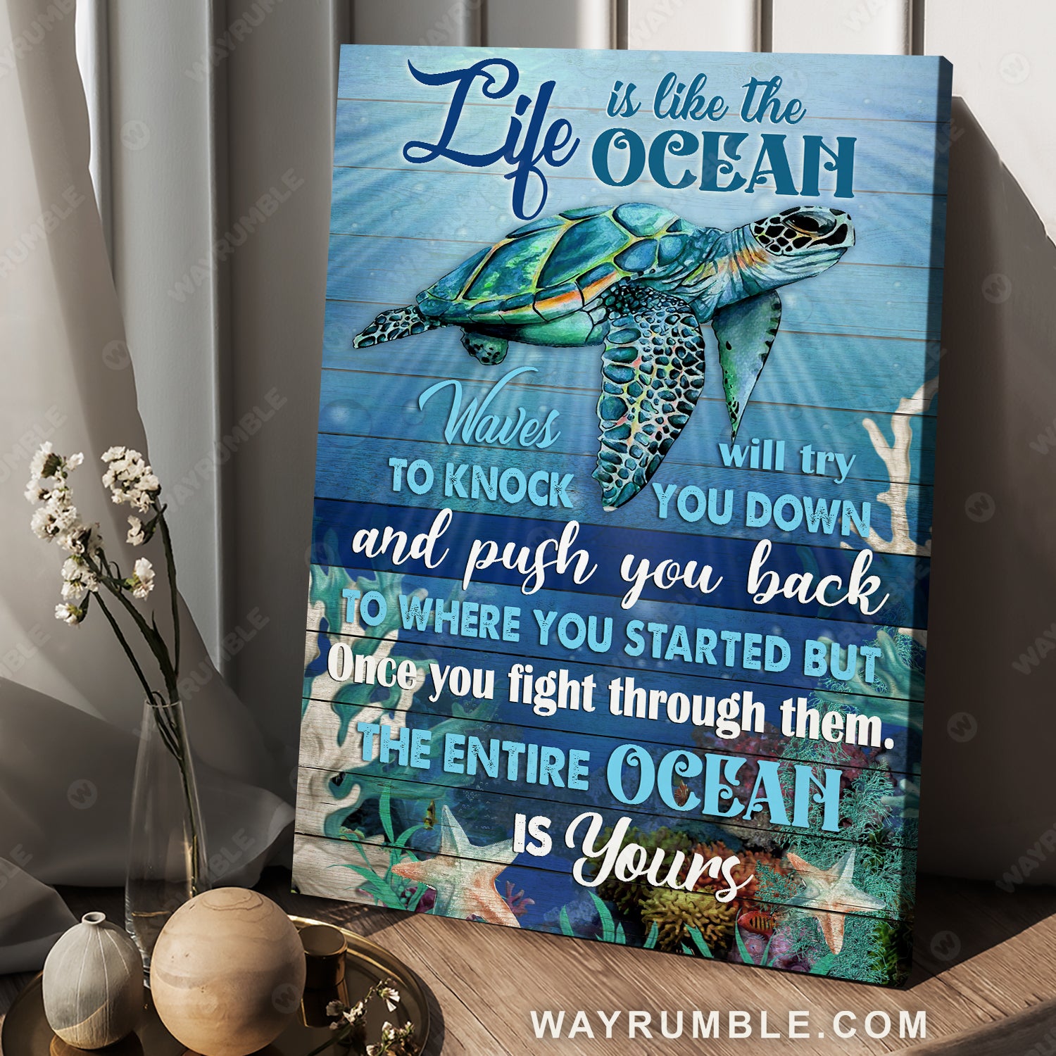 Beautiful sea turtle, Deep ocean, Infinite halo, Life is like the ocean - Jesus Portrait Canvas Prints, Christian Wall Art