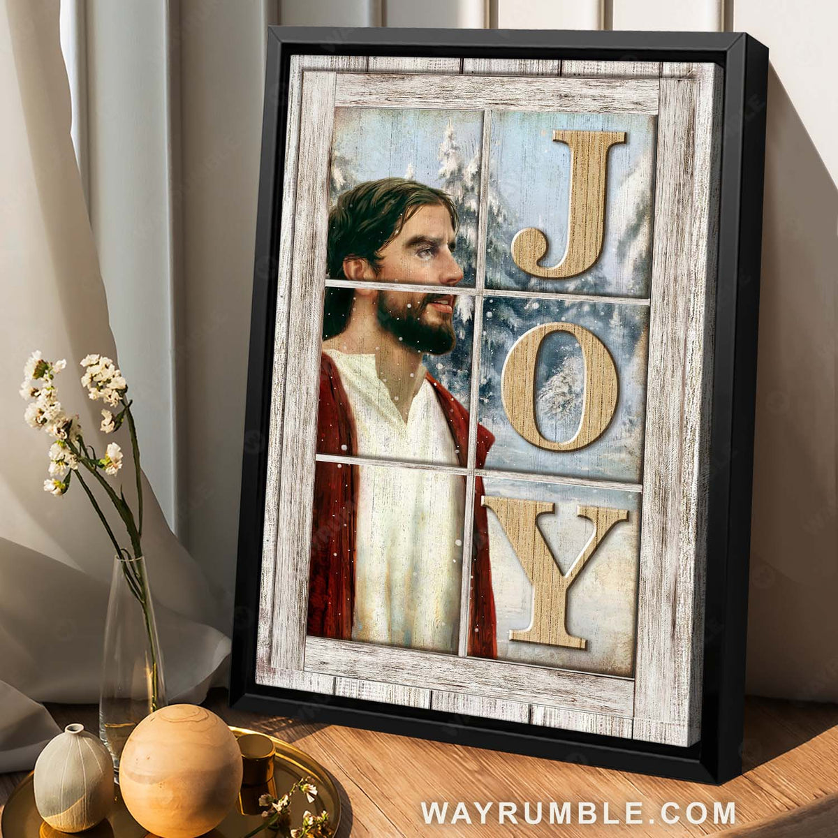 Christmas vibe, Unique Jesus painting, Winter forest, Joy - Jesus Portrait Canvas Prints, Home Decor Wall Art