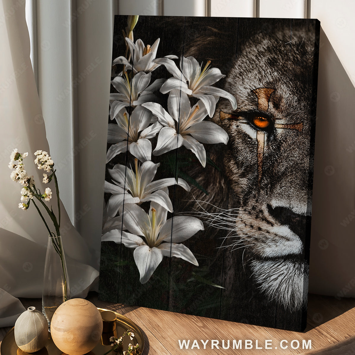 Lion of Judah, Amazing lily painting, Unique cross - Jesus Portrait Canvas Prints, Christian Wall Art