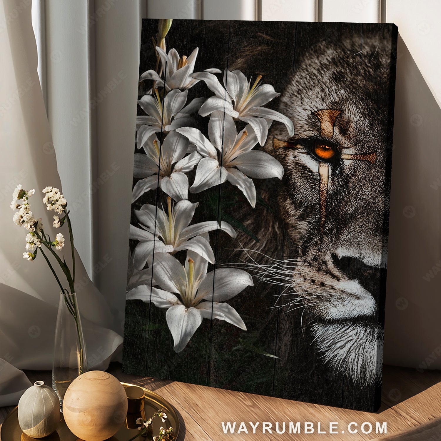 Lion of Judah, Amazing lily painting, Unique cross - Jesus Portrait Canvas Prints, Christian Wall Art