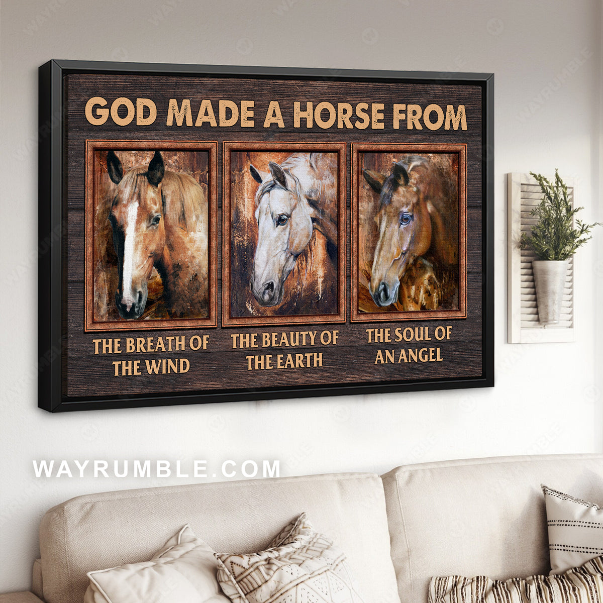 Quarter horses painting, Wooden frame, God made a horse from the breath of the wind - Jesus Landscape Canvas Prints, Christian Wall Art